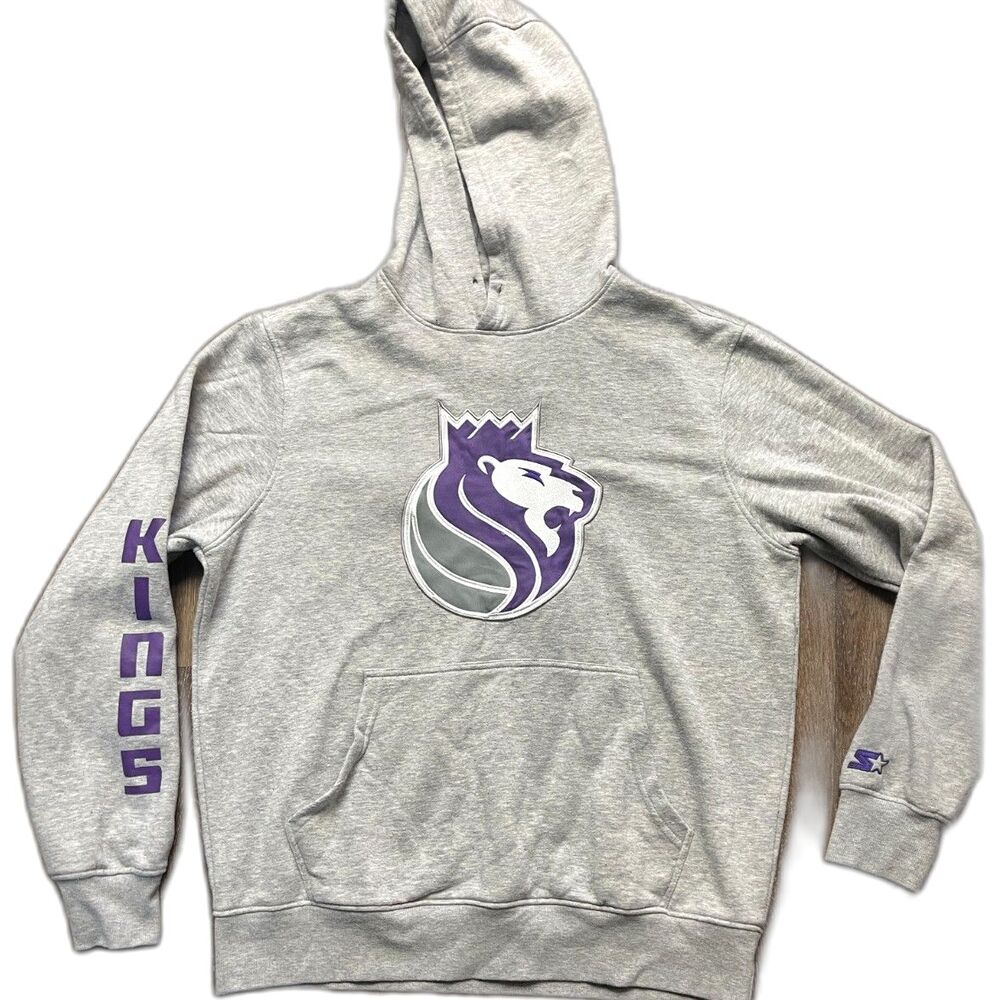 Vintage Y2K Sacramento Kings Starter Hoodie Basketball Gray & Purple Mens Size L